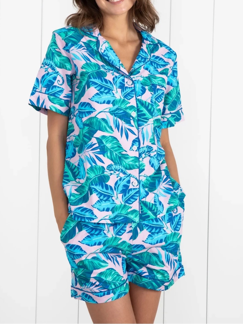 Printfresh Karma Chameleon Short Sleep Set Blue Green Pink Print Cotton-Large